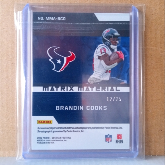 🏈🏆Brandon Cooks "Obsidian Auto - Player-Worn Red Patch 12/75 Insert" Card🏆🏈 - Picture 2 of 7